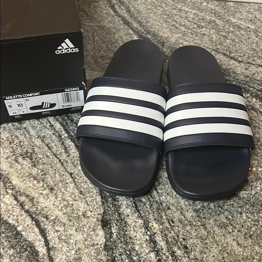 Adidas Adilette Comfort Slides Navy/White M9 or W10